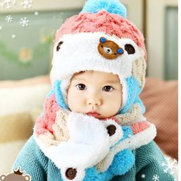 Flaunt Chic Winter Woolen Plush Cap With Scarf - Pink-image-72