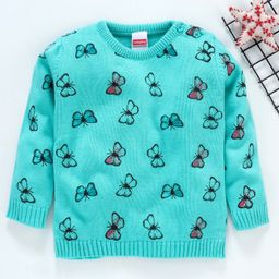 Babyhug Full Sleeves Sweater Butterfly Print - Light Green-image-88