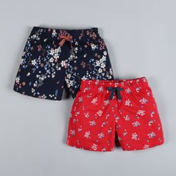 Plum Tree Pack Of 2 Floral Print Shorts - Red Blue-image-101