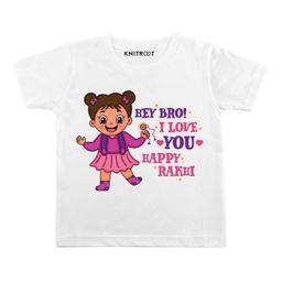 KNITROOT Half Sleeves Hey Bro Printed Tee - White-image-3