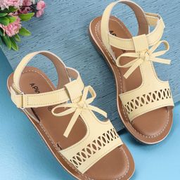 Pine Kids Party Wear Sandals Bow Appliques - Yellow-image-39