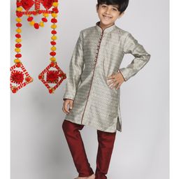 Vastramay Full Sleeves Motif Kurta Pyjama- Beige Grey Maroon-image-94