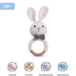 Intellibaby Crochet & Wood Bunny Rattle Level 1 - White-12