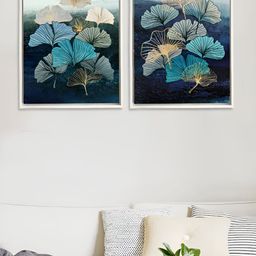 Art Street White & Blue 2 Pieces Floral Printed Canvas Wall Paintings-image-55