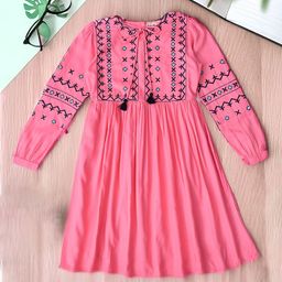 Bella Moda Girls Embroidered Cotton Fit & Flare Dress-37