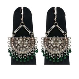 Weariton Women Green & Silver-Plated Chandbali Earrings-8