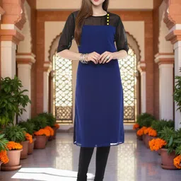 Pannkh Sheer Yoke Round Neck Straight Kurta-picture-16