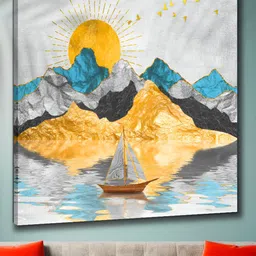 Myntra Elegant Homes Blue & Gold-Toned Rising Sun Printed Canvas Wall Art-image-90