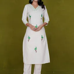 ZOYOTO Women Animal Embroidered Cotton Kurta with Trousers-picture-41