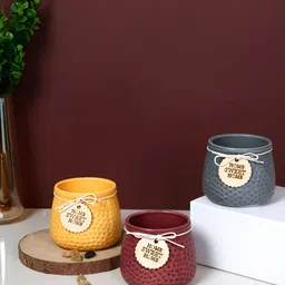 TAYHAA Cozy Charm Red & Yellow 3 Pieces Honeycomb-Patterned Ceramic Flower Planters image 2
