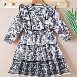 BAESD Girls Floral Printed Tiered Cotton Fit & Flare Dress-image-3