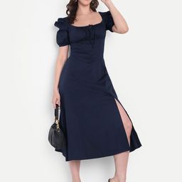ELYRAA Women Solid Sweetheart Neck Cotton Party Dress-image-17