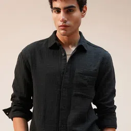 HIGHLANDER Cutaway Collar Long Sleeves Relaxed Fit Cotton Shirt-image-95