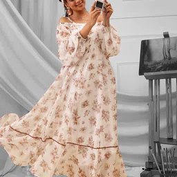 QUIERO Women Floral Print Cold-Shoulder Maxi Dress-image-41
