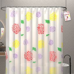 Kuber Industries White & Purple Printed Shower Curtains with 12 Rings-46