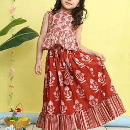Here&Now X Kinder Kids Girls Ready to Wear Cotton Lehenga With Top-28