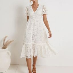JC Mode Women Self Design Lace V-Neck A-Line Dress-image-62