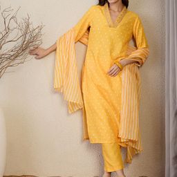 Indo Era Bandhani Printed Straight Kurta With Trouser & Dupatta-picture-44