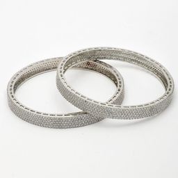 NVR Set Of 2 Silver-Plated American Diamond Stone Studded Bangles-picture-12