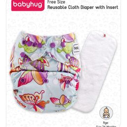 Babyhug Free Size Reusable Cloth Diaper With Insert Butterfly Print - Multicolor image 2
