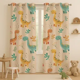 STITCHNEST Beige & Blue 2 Pieces Quirky Printed Velvet Door Curtains-image-11