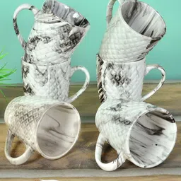FABINALIV White Handcrafted Textured Ceramic Glossy Mugs Set of Cups and Mugs-41