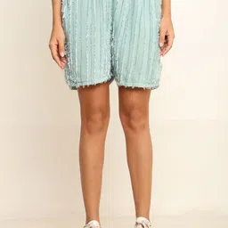 CORSICA Women Sea-Green Striped Shorts-image-92