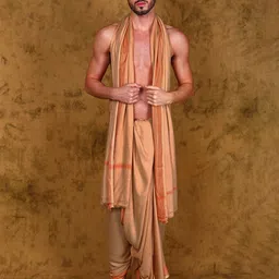 Exotic India Men Jute Fiber Dhoti and Angavastram Set with Woven Border from Varanasi-image-93