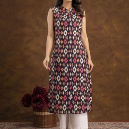 mokshi Geometric Printed Mandarin Collar Straight Kurta-52