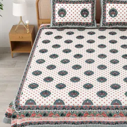 MAFATLAL Sanskriti White Printed Pure Cotton 144 TC King Bedsheet Set 2.34 m x 2.7 m-image-44