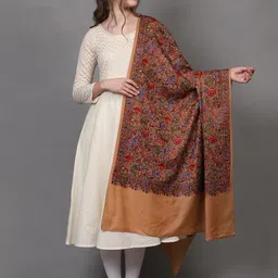 Exotic India Pure Wool Shawl From Punjab With Intricate Embroidered Floral Vines-16