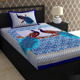 Jaipuri Printed Single Bed Bedsheet with Pillow Cover-image-97