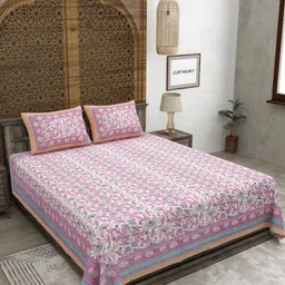 CLOTHOLOGY Pink & White Floral 180 TC King Bedsheet with 2 Pillow Covers-image-55