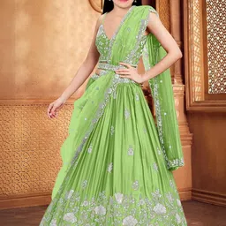 F Plus Fashion Girls Embellished Semi-Stitched Lehenga & Unstitched Blouse Net-picture-18