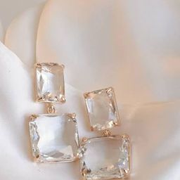 BEYTER Cubic Zirconia Stone Studded Square Shaped Drop Earrings image 2