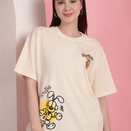 Dreambe Women Garfield Fusion Graphic Printed Round Neck Cotton Oversized T-shirt-image-95