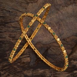Kushal's Fashion Jewellery Set Of 2 Green Gold-Plated Stones Studded Antique Bangles-image-46