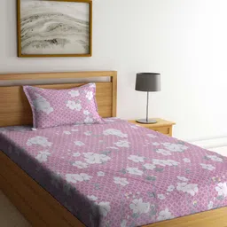 Myntra Elegant Homes Pink & White Floral Printed 300 TC Single Bedsheet Set 2.25 m x 1.5 m-picture-7