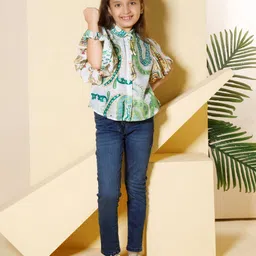 Peppermint Girls Floral Flutter Sleeves Cotton Top-image-32