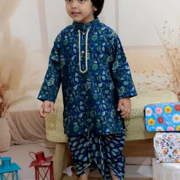 BownBee Boys Printed Regular Gotta Patti Pure Cotton Kurta with Dhoti Pants-picture-26