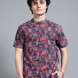 Moda Rapido Geometric Printed Band Collar Relaxed Oversized Casual Shirt-picture-40