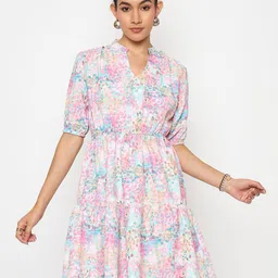 Color Cocktail Printed Fit & Flare Above Knee Dress-image-95