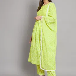 Nehamta Bandhani Printed A-Line Kurta With Trousers & Dupatta image 3