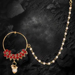 Anouk Gold-Plated Cubic Zirconia Stone-Studded & Beaded Chained Nosepin-45