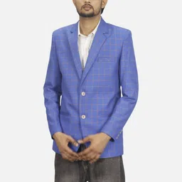 GARGIAN Master Cut Men Blue Notched Lapel Cotton Long Sleeves Formal Blazers-picture-27