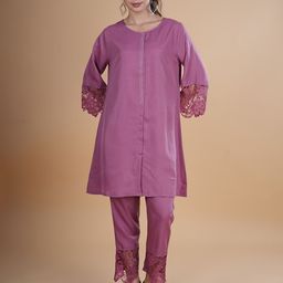 BAESD Solid Round Neck Straight Kurta With Trousers-picture-52