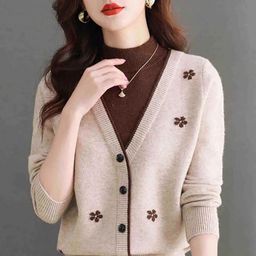 HERE&NOW Women Embroidered Open Knit V-Neck Cardigan-picture-12