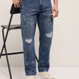 THE BEAR HOUSE Men Straight Fit Mid-Rise Slash Knee Bleached Cotton Jeans-picture-42