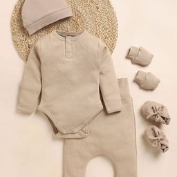 Moms Home Set of 5 Beige Baby Essential Ribbed Baby Apparel Gift Set-12