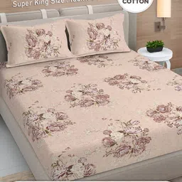FABINALIV Beige Floral 300 TC King Bedsheet with 2 Pillow Covers-image-28